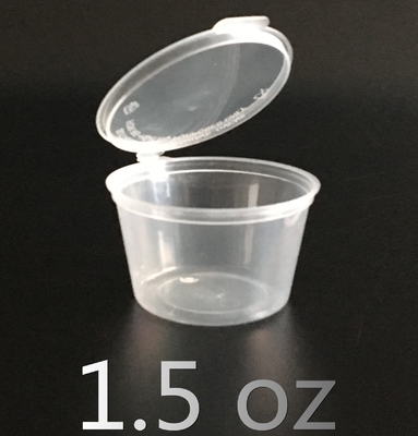50ml 2oz ภาชนะใส่อาหารที่ใช้แล้วทิ้งบนโต๊ะอาหารถ้วยซอสพลาสติกพร้อมฝาปิด