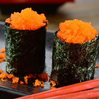 Masago Tobiko Capelin Fish Roe ซูชิปลาบิน roe Capelin แช่แข็ง